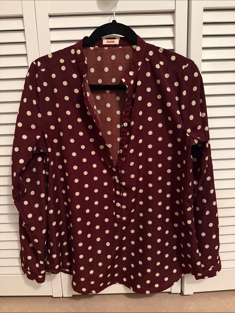 Women's Chocolate Brown Polka Dot Blouse - Elegant Long Sleeve Top